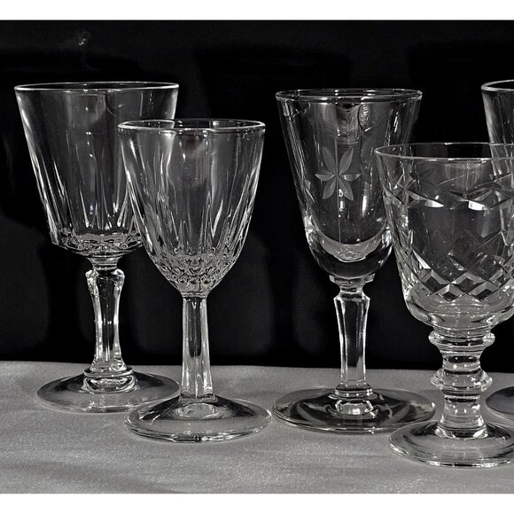 6 Mismatched Vintage Cocktail Glasses Etched Floral romantic dinner drinks party - Picture 4 of 10